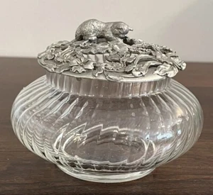 Vintage Rawcliffe Pewter Cat Kitten Garden Poupuri Swirl Glass Trinket Bowl - Picture 1 of 12