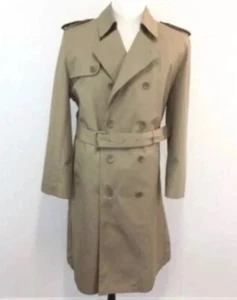 OLEG CASSINI Men's 42R Double Breasted Khaki Trench Coat w Belt & Liner VTG - Picture 1 of 11