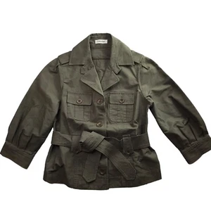 CALVIN KLEIN Green Khaki Military Jacket Belted Cargo Pockets Women's S Cotton - Picture 1 of 13