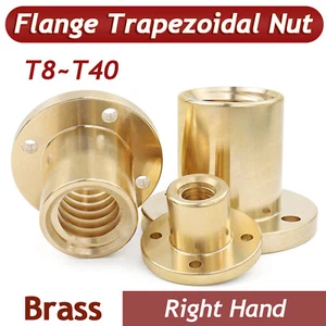 Brass Lead Screw Nut T8/T10/T12/T14/T16/T18-T40 Round Flange Nut 1-14mm Pitch - Picture 1 of 33