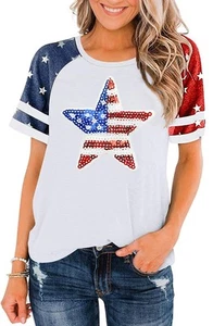 American Flag Stars Stripes Shirt for Women 4th of July Patriotic Shirt USA F... - Picture 1 of 6