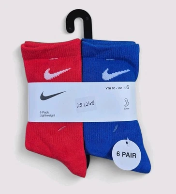 NIKE Niños Calcetines Crew Ligeros Escuela Todos los Días Niños 6 Pares Zapatos Talla 7C-10C  Foto 1 de 4