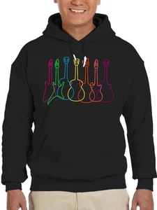 Rainbow Guitar Line Art Tee Hoodie Men's Black - Picture 1 of 5