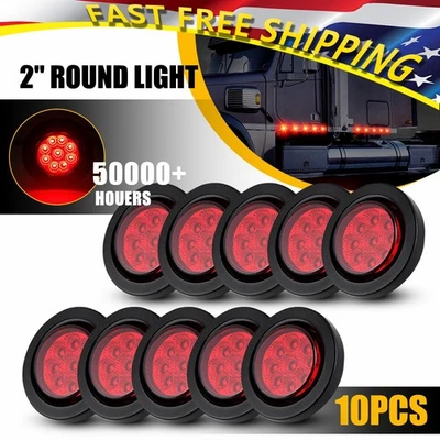 Luces marcadoras redondas 9 LED para remolque DOT rojo de 2" 10X pulgadas con ojal para camión autocaravana autobús Foto 1 de 4