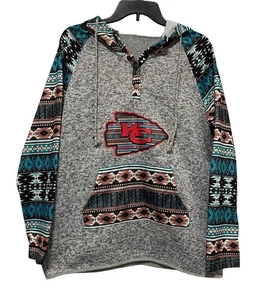 NWOT 2XL Western Geometric Kansas City Chiefs Button Pullover Hoodie Football - Picture 1 of 7