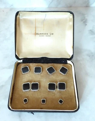 Vintage USA Krementz Kleid Hemd Knöpfe Nieten Manschettenknöpfe Smoking Set Harrods Box - Bild 1 von 4