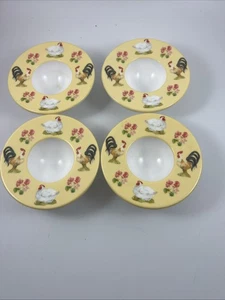 Melamine Egg Cups Holders Set of 4 Yellow Roosters Hens Made In Italy - Picture 1 of 4