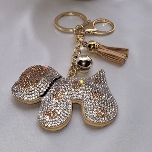 Silber/Gold Strass Welpe Taschenanhänger Schlüsselanhänger goldfarben HW Quaste Kugel Anhänger - Bild 1 von 4