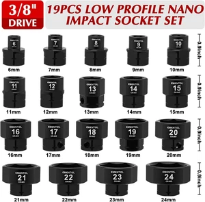 19 Pieces 3/8" Drive Low Profile Nano Impact Socket Set, 6Mm-24Mm, Metric Stubby - Picture 1 of 9