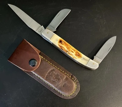 Faca masculina com cabo de chifre de 3 lâminas 9 polegadas com bainha de couro - Imagem 1 de 4