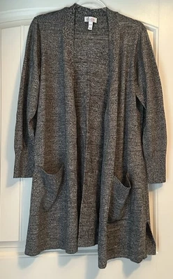 Cárdigan Denim & Co Gris jaspeado Suéter Tejido Frente Abierto Manga Larga XL Pequeño Foto 1 de 3