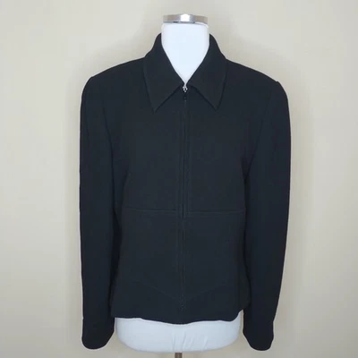 Carlisle Black Wool Jacket Blazer Size Large Women's Zip Front Vintage - Image 1 of 4