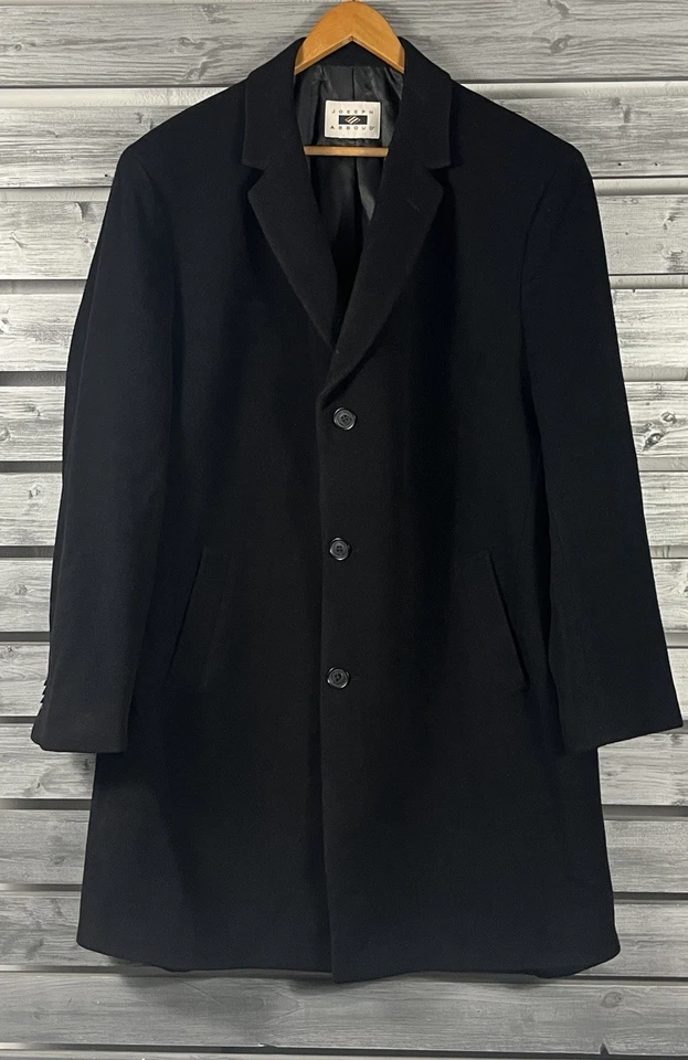 Joseph Abboud Trench Coat Jacket Mens 48L Black Wool Cashmere Blend - Image 1 of 4