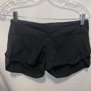 Lululemon Womens Speed Shorts Lined Black With Navy waistband and lining size 6 - Picture 1 of 8