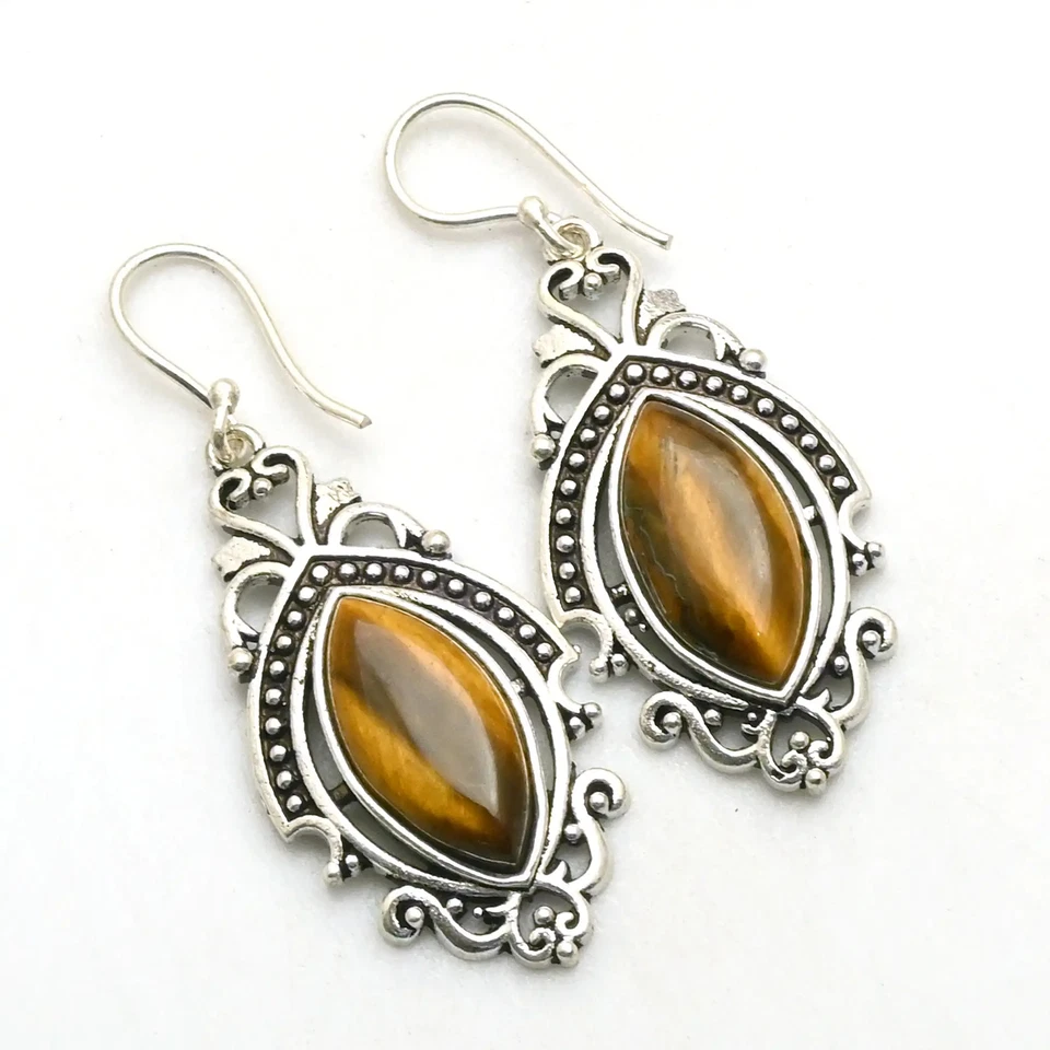 Tiger Eye Gemstone Handmade Drop Dangle Earrings Jewelry For Women 1.8" AE-89631 - Image 1 of 1