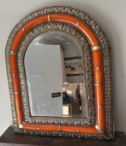 Moroccan Arch Mixed Metal Mirror Wall Hanging 18”Hx14.5”wide 6lbs Silver Gold - Picture 1 of 7