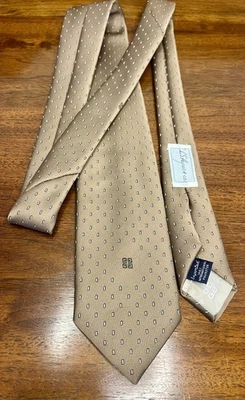 "Corbata geométrica Givenchy Monsieur marrón blanca clásica preparación de dinero antiguo vintage 56,5""" Foto 1 de 4