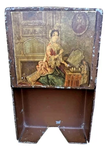 Vintage Metal Playing Card Holder Box Poker Bridge Tray Victorian Scene Artwork - Picture 1 of 16