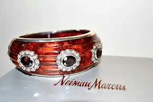 NEW $695 MIRIAM SALAT Capri Garnet RESIN Sterling Crystal Hinged BANGLE BRACELET - Picture 1 of 8