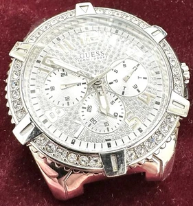 Guess Frontier 48mm Silver Tone Case Beautiful “Diamonds” On Bezel/Dial No Band - Picture 1 of 3