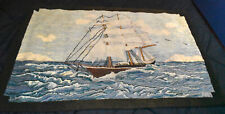 UNBELIEVABLE 19th Cent. Antique Sailboat Ship Ocean Colonial America Hooked Rug