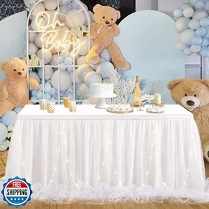 White Tulle Tutu Table Skirts Table Cloth LED Table Skirt for Wedding Baby Sh - Picture 1 of 5