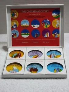 THE CHRISTMAS STORY 12-TEILIGES FERTIG ZUM AUFHÄNGEN ORNAMENT SET HANDARBEIT TRANSLUZENT - Bild 1 von 3