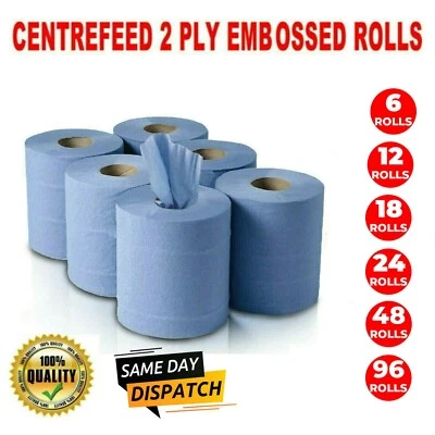 Blue Centrefeed Rolls 2Ply Embossed Paper Towel Tissue Kitchen Hand Wipe Roll