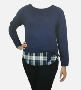 Izod Women's Blue Tie Front 2 Fer Long Sleeve Sweatshirt Size MEDIUM - Picture 1 of 1