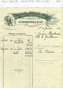 Dépt 83- Draguignan Passage de l'Industrie - Belle Entête d'une Chapellerie 1932 - Picture 1 of 1