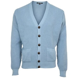 Relco Waffle Knit Dusty Blue Cardigan Football Buttons - Picture 1 of 3