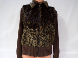 Vintage Shaver Lake Cardigan Sweater Women Small Animal Print Faux Fir Zip B25 - Picture 1 of 11