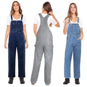 Women's Classic Denim Bib Overalls – Straight-Leg Workwear Jumpsuit with Pockets - Picture 1 of 13