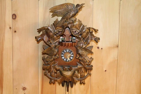 German Black Forest Musical Hunter Cuckoo Clock With Dancers ~ RUNS ~ Hones Cover