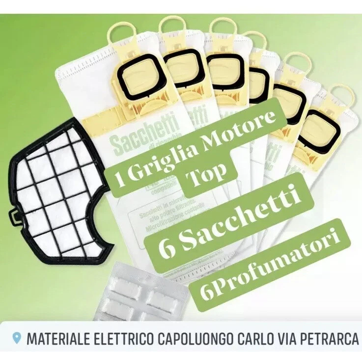 COMPATIBILE VORWERK FOLLETTO SACCHETTI FOLLETTO VK 140 VK 150 6PZ + 6 PROFUMI + FILTRO MOTORE VORWERK SACCHI