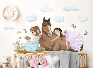 Watercolor Princess Prince Horses Butterfly Wall Decal Girl Room Nursery Sticker - Bild 1 von 5