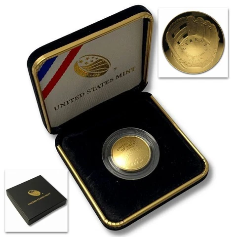 (1) 2014 W Baseball Hall of Fame HOF $5 Five Dollar Gold Proof MLB Coin w/Box Cover