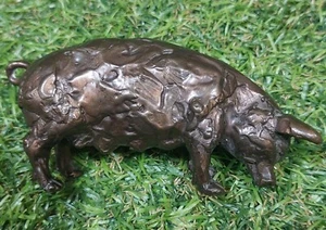 Lovely Heavy Solid Bronze Miniature Abstract Pig Statue Ornament - Picture 1 of 7