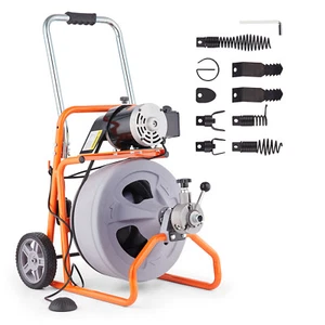 VEVOR Drain Cleaner Machine 100FT x 1/2 Inch Auto Feed with Wheels & 8 Cutters - Picture 1 of 12