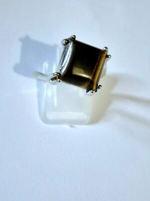 Tigers Eye Square Opal Gemstone Ring Size T (#155) - Image 1 of 3