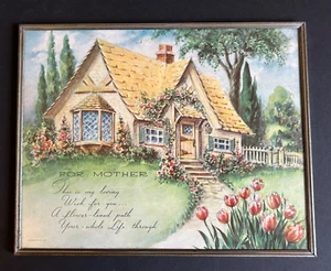 Vintage 1939 P.A.M. Co Motto Litho "For Mother" Framed Cottage Flower Lined Path - Picture 1 of 7