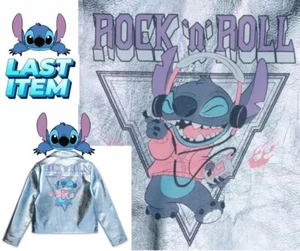 Disney Stitch Girls size 10-12 Shiny Metallic Blue Moto Jacket color Ice Blue - Picture 1 of 24