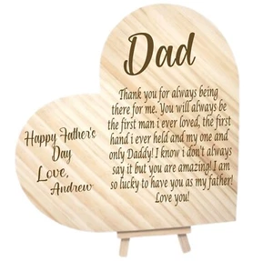 Pesonalized Fathers Day Heart Wooden Plaque Gift for Dad Stepdad Grandad 9" - Picture 1 of 4