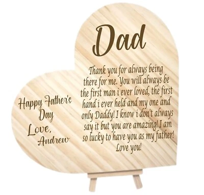 Pesonalized Fathers Day Heart Wooden Plaque Gift for Dad Stepdad Grandad 9" - Image 1 of 4