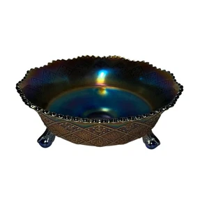 Vintage Fenton 3-Zehen Fußschale Fentonia Obst blau Karneval Glas - Bild 1 von 4