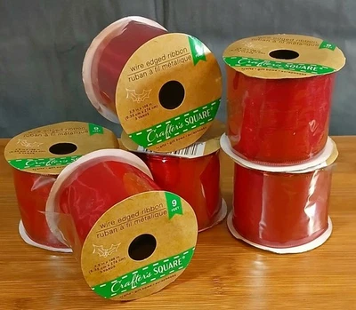 Crafter s Square Red Metallic Wired Ribbon Set of 6 - 9'x2.5"-Christmas Holiday - Image 1 of 4