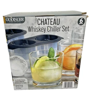 Godinger Chateau Whiskey Chiller Set Fine Crystal  Round Ice Molds 4 Glasses - Bild 1 von 7