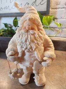 Vintage Weihnachten Elfenbein Santa trägt Herz Stern Vogelhaus Kranz 12" Figur - Bild 1 von 14