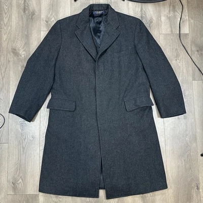 Vintage Brooks Brothers Wool Long Overcoat Herringbone Gray Men's Size 43 Long - Image 1 of 4