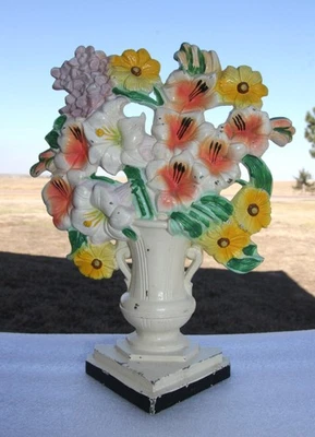 Flores antiguas de hierro fundido HUBLEY en florero 10" tope de puerta Gladiolas #489 Foto 1 de 4